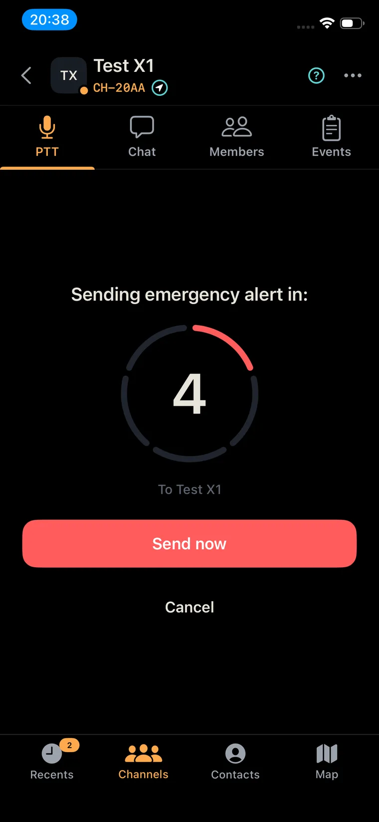 Emergency alert countdown