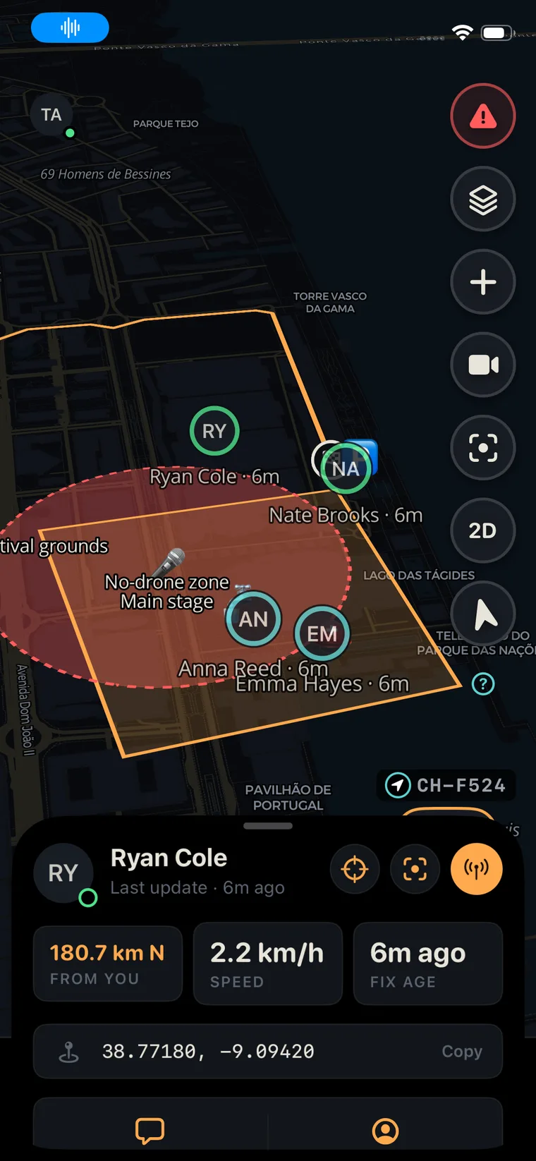 Team map with zones