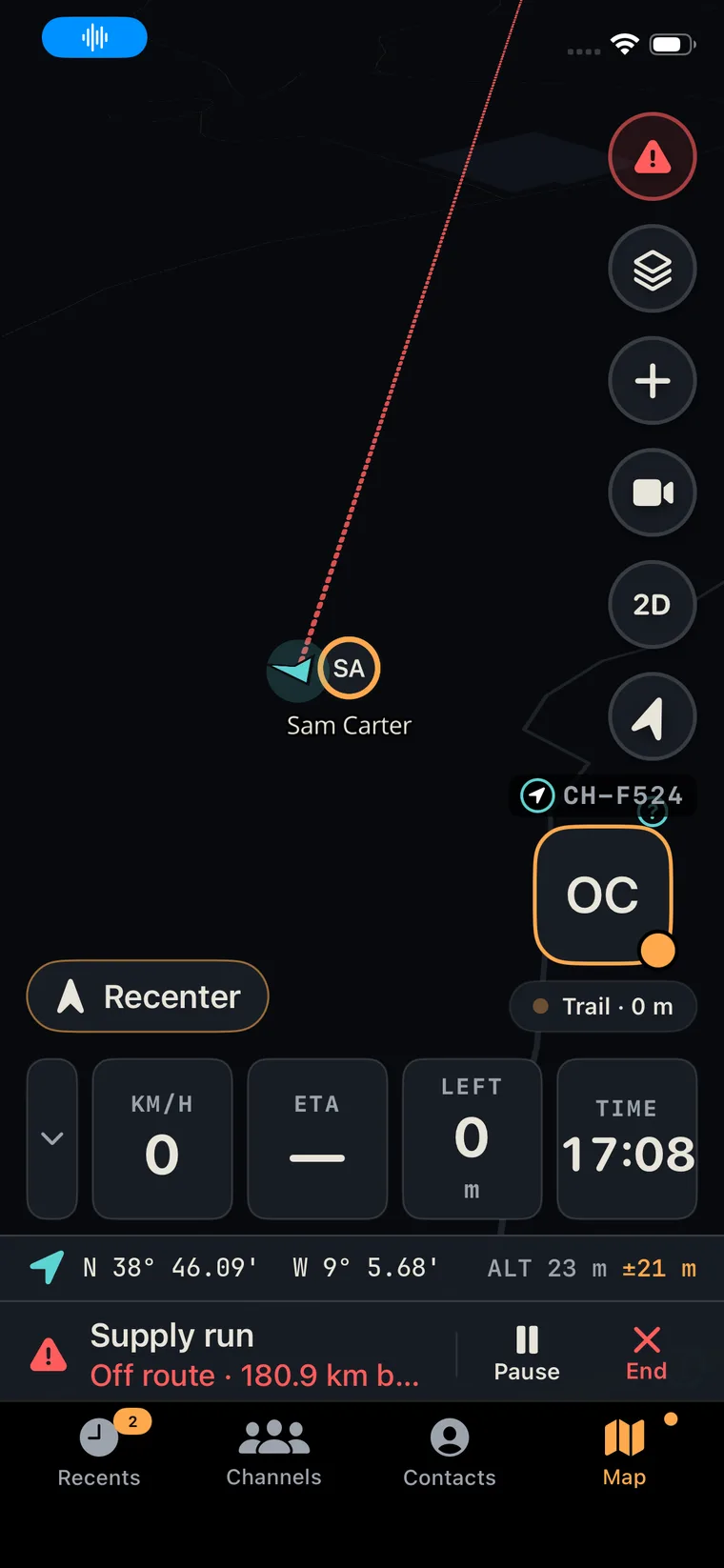 Offline navigation with off-route warning